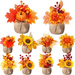Ashenby 10 Pcs Fall Centerpieces for Tables Artificial Potted Flowers Decor, Orange