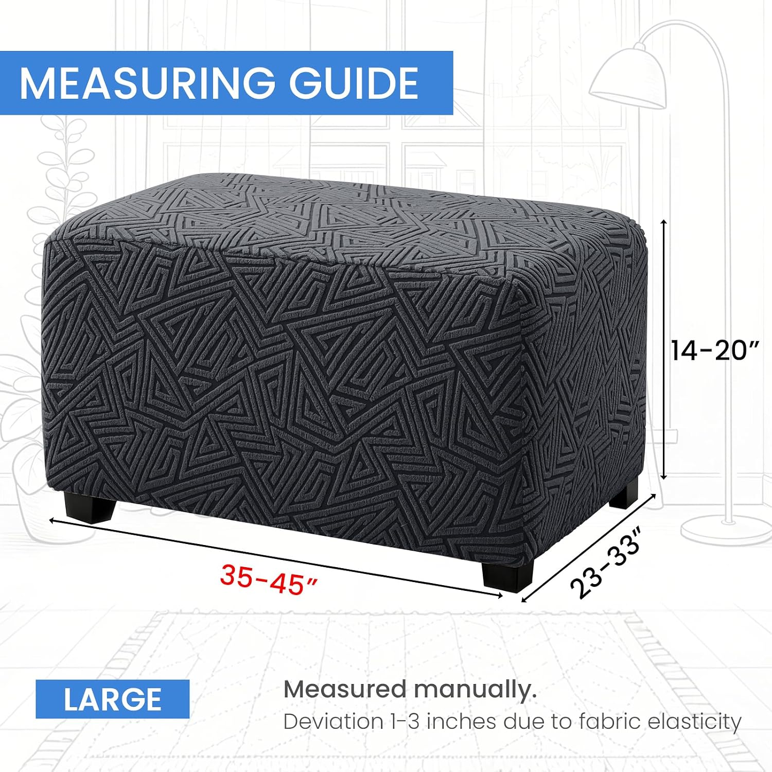 Aldernest Stretch Ottoman Cover Rectangular, Large, Charcoal Gray