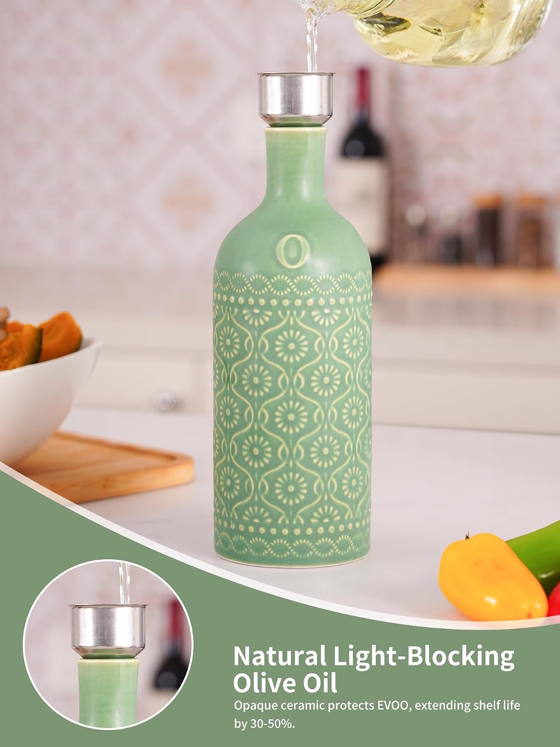 Aldernest 20oz Ceramic Olive Oil Dispenser Bottle - Sage Green, 0.38 kg, O - Green
