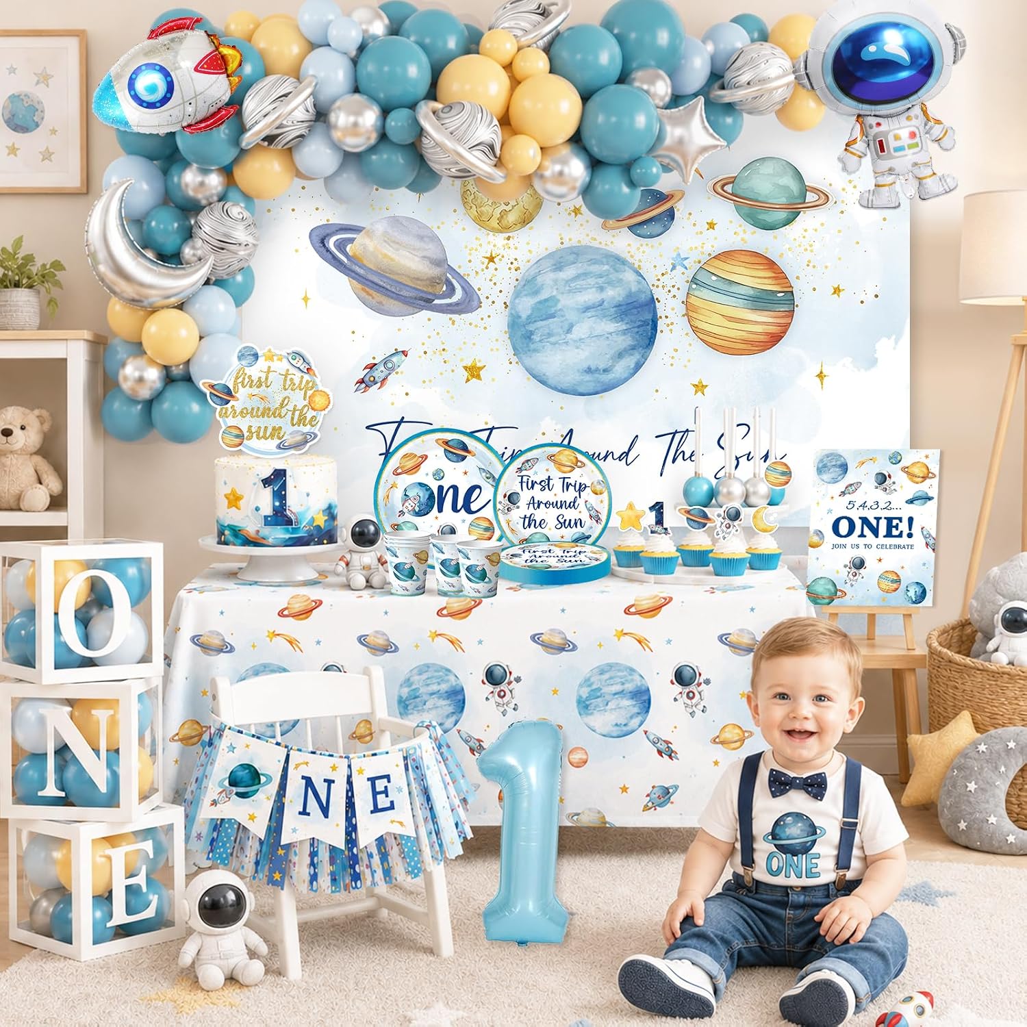 Tanglewick First Trip Around The Sun Decorations Boy, Blue