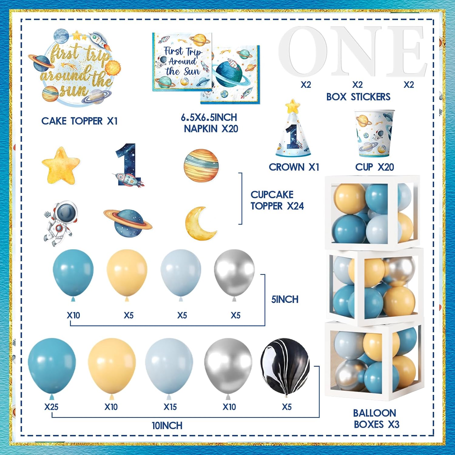 Tanglewick First Trip Around The Sun Decorations Boy, Blue