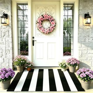 Ashenby Black and White Striped Rug 2'4''x 3'7'' Front Doormat, 8.5 Square Feet