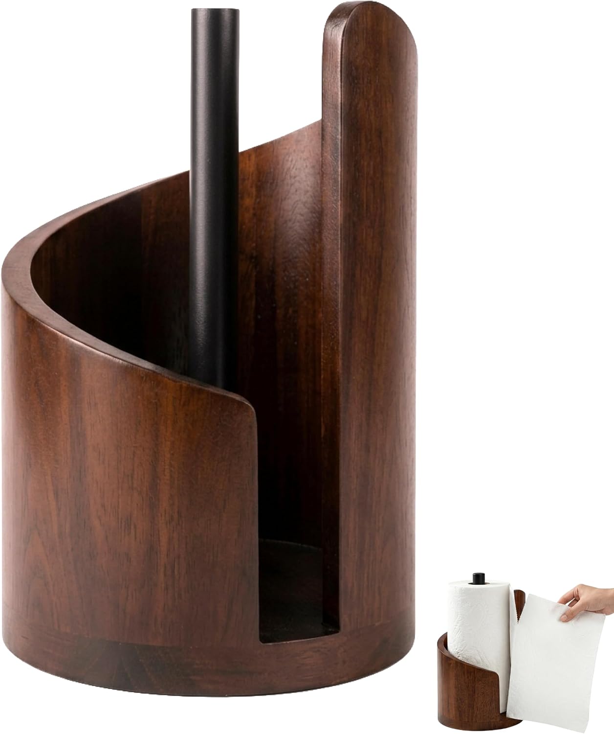 Aldernest Wooden Paper Towel Holder, for countertop Decoration, Holds Mega Roll., 30 cm × 21 cm, Walnut