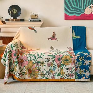 Brackenly Boho Throw Blanket, 100% Soft Cotton Floral Quilt, Throw 50"x 60", Plain Bird