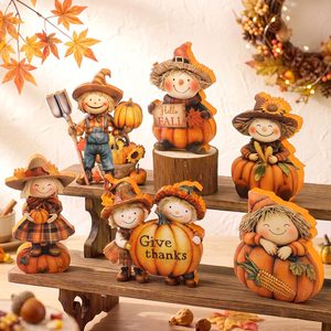 Aldernest 6 Pcs Thanksgiving Decoration Wooden Fall Scarecrow Pumpkin Decor, 9.6 ounces, Orange
