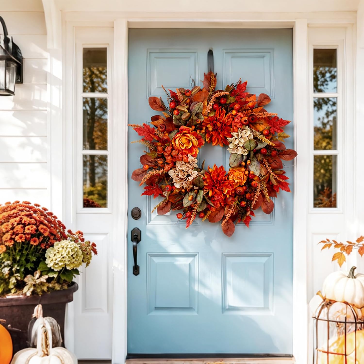 Birchmont Autumn Harvest Wreath for Front Door 26 Inch, 1.5 pounds, Orange