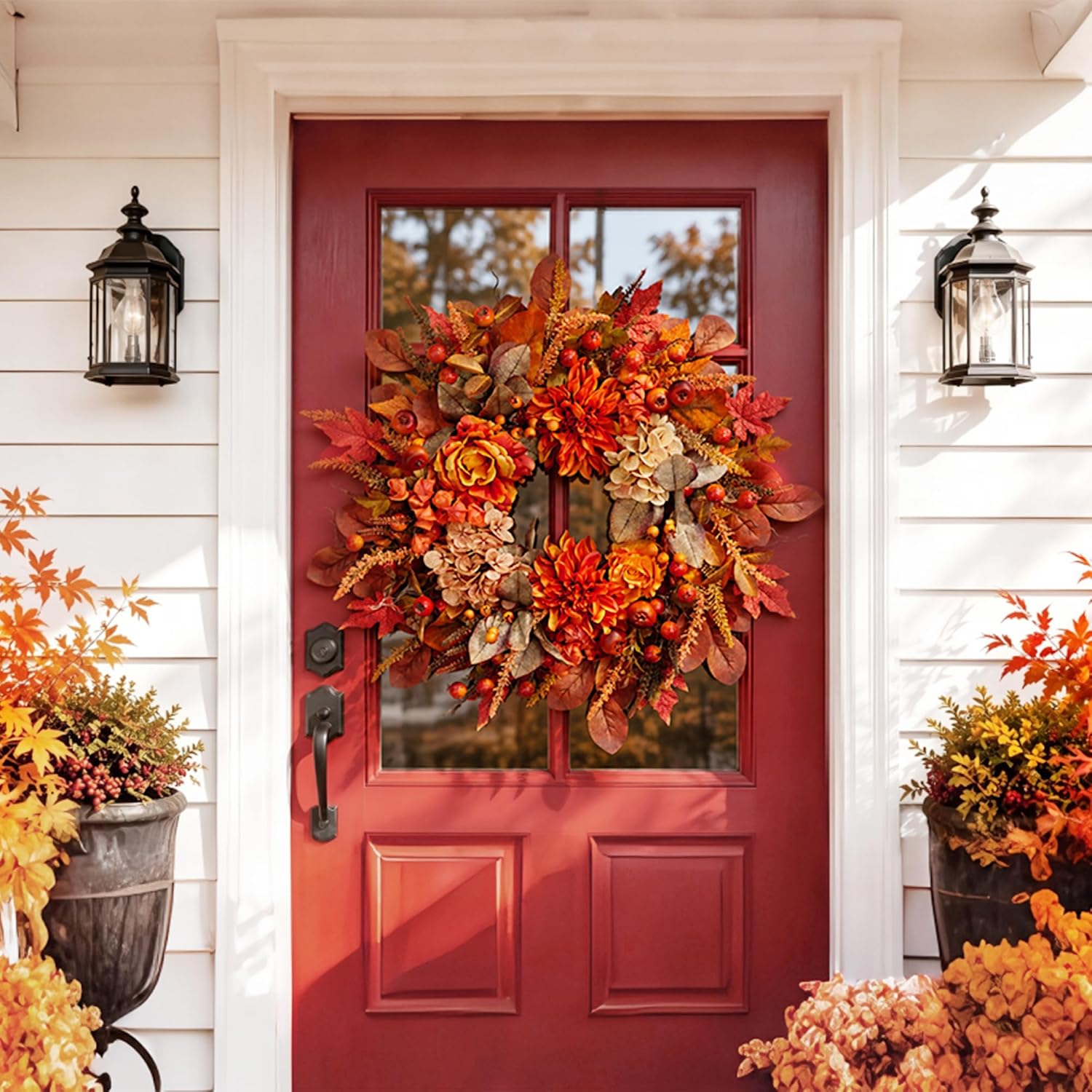 Birchmont Autumn Harvest Wreath for Front Door 26 Inch, 1.5 pounds, Orange