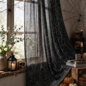 VelloHome 2Pcs Black Sheer Curtains for Window 52x84in, Cobweb
