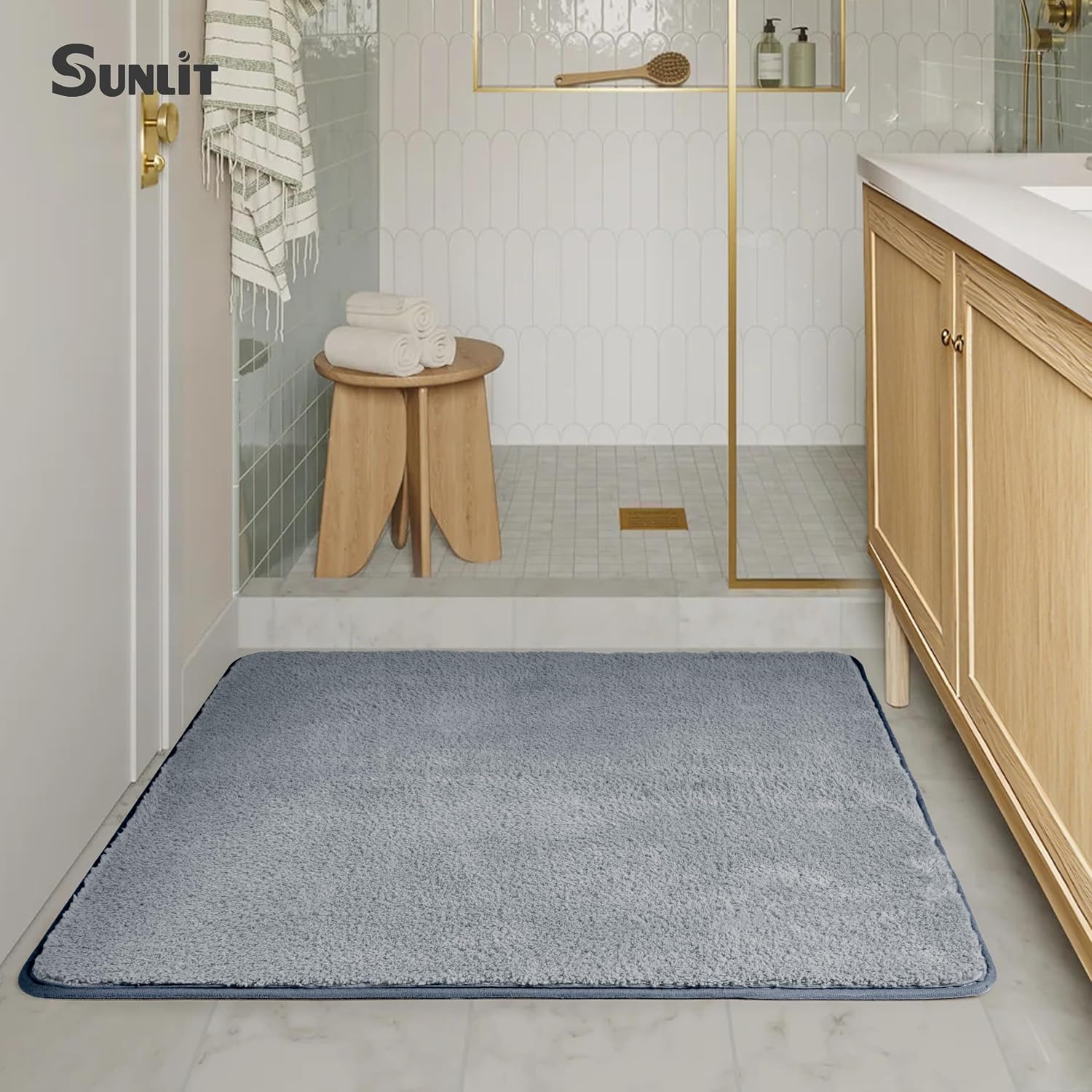 Aldernest Square Bathroom Rug 32x32, Soft Super Absorbent Bath Mat Quick Dry, 2'8" x 2'8" (Square), Grey