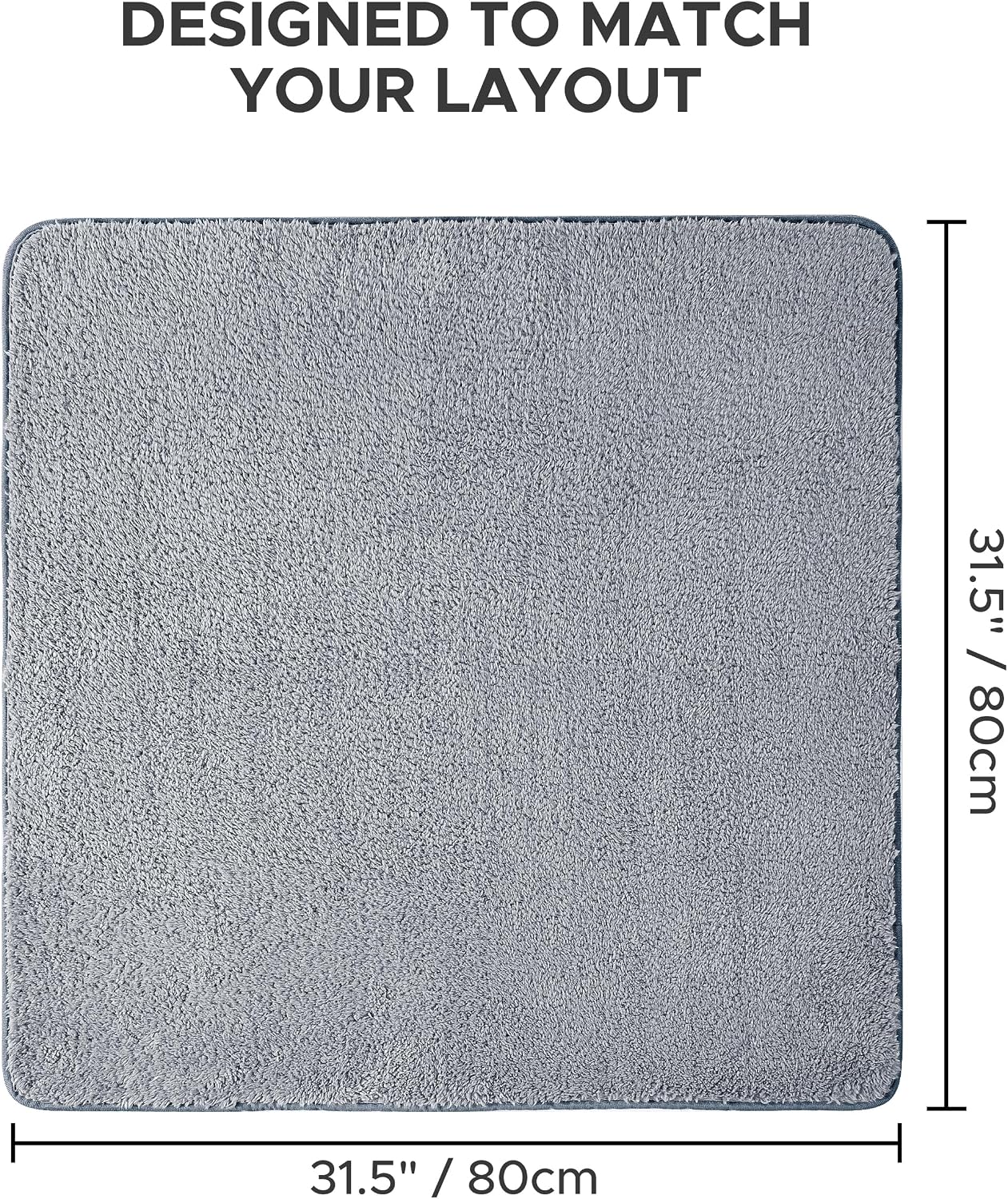 Aldernest Square Bathroom Rug 32x32, Soft Super Absorbent Bath Mat Quick Dry, 2'8" x 2'8" (Square), Grey