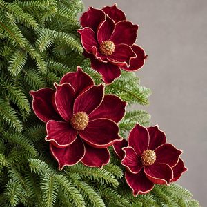 Ashenby 12 Pcs Burgundy Christmas Magnolia Flower Artificial Poinsettia, 10.56 ounces