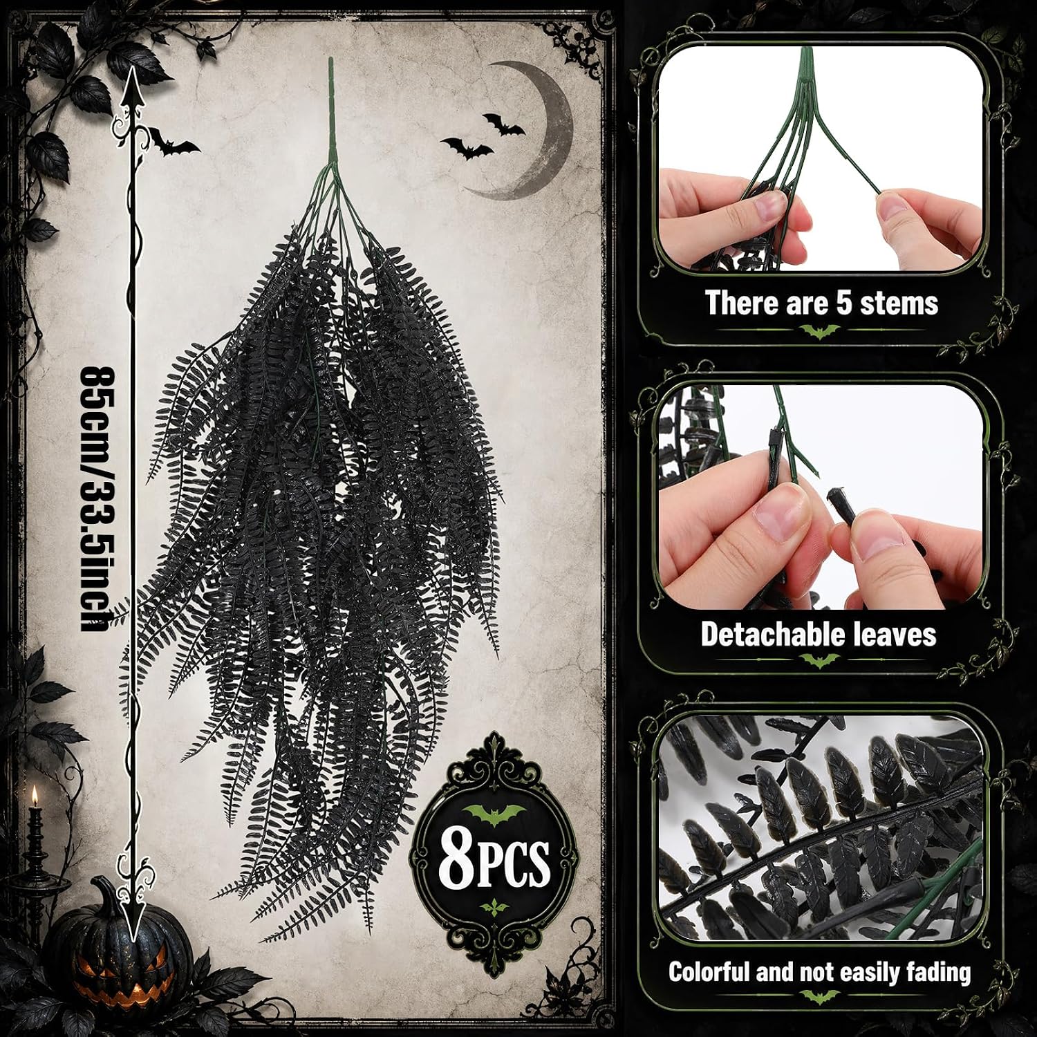 Ashenby 8 Pcs Black Artificial Hanging Plants, 1.3 pounds