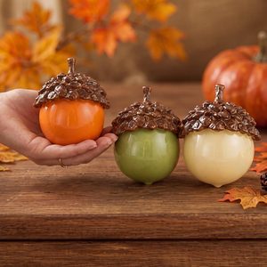 Aldernest 3pcs Large Thanksgiving Resin Acorn, 3.15" Acorn Ornaments, 10.24 ounces, Orange, White, Brown