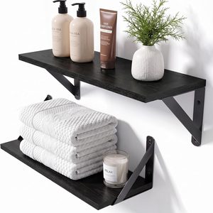 Rowanmere Black Shelves for Wall 6 Inch Deep, 16 x 6", Set of 2