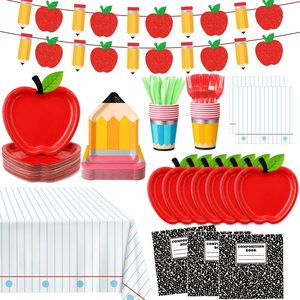 Tanglewick 122Pcs Back to School Decorations Includes Apple Plates, Pencil Plates, Red