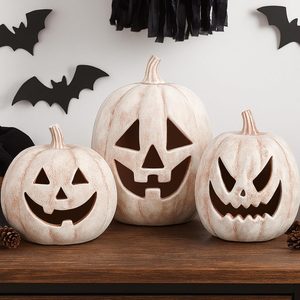 Aldernest 3 Pcs Resin Halloween Pumpkin Decor Pumpkin Lantern, Terracotta, Terracotta Color