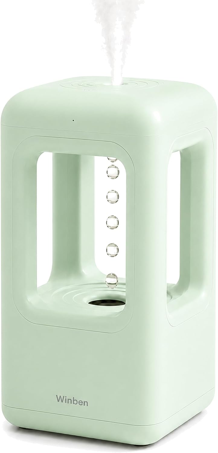Aldernest 600mL Mini Cool Mist Humidifier with Anti-Gravity Water Drop Display for Desk, 1.8 pounds, Green