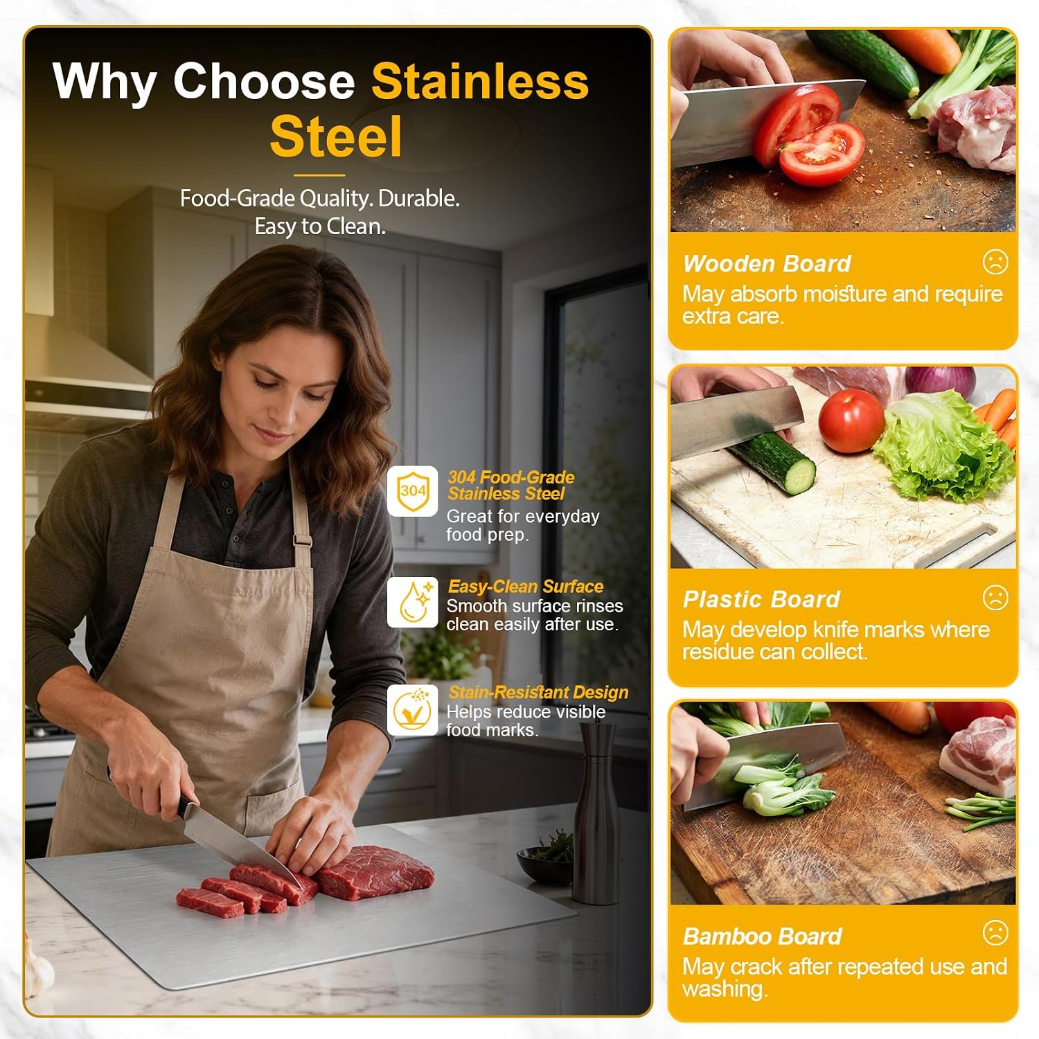 Aldernest 304 Stainless Steel Cutting Board with Lip, 15.7"L x 11.8"W, Silver