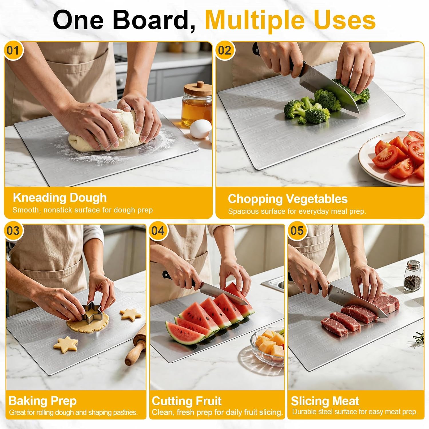 Aldernest 304 Stainless Steel Cutting Board with Lip, 15.7"L x 11.8"W, Silver