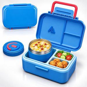 Ashenby Bento Lunch Box 1283ML/ 43 oz with 391 ML/ 13 oz Food Jar, Ice Pack, Blue