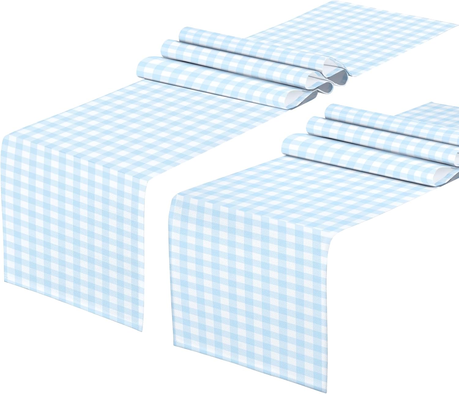 Ashenby 6 PCS Light Blue and White Checkered Table Runner 71 x 13'' Buffalo Check Plaid Baby Blue Gingham Table Runner for Birthday Wedding Baby
