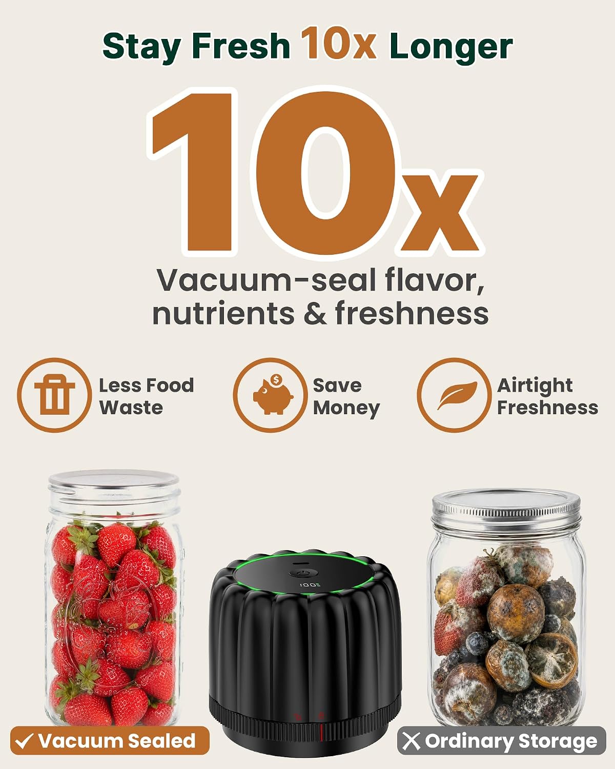 Aldernest 2026 Upgraded Electric Mason Jar Vacuum Sealer Kit for Food Storage, 450 g, Black, 30 Count