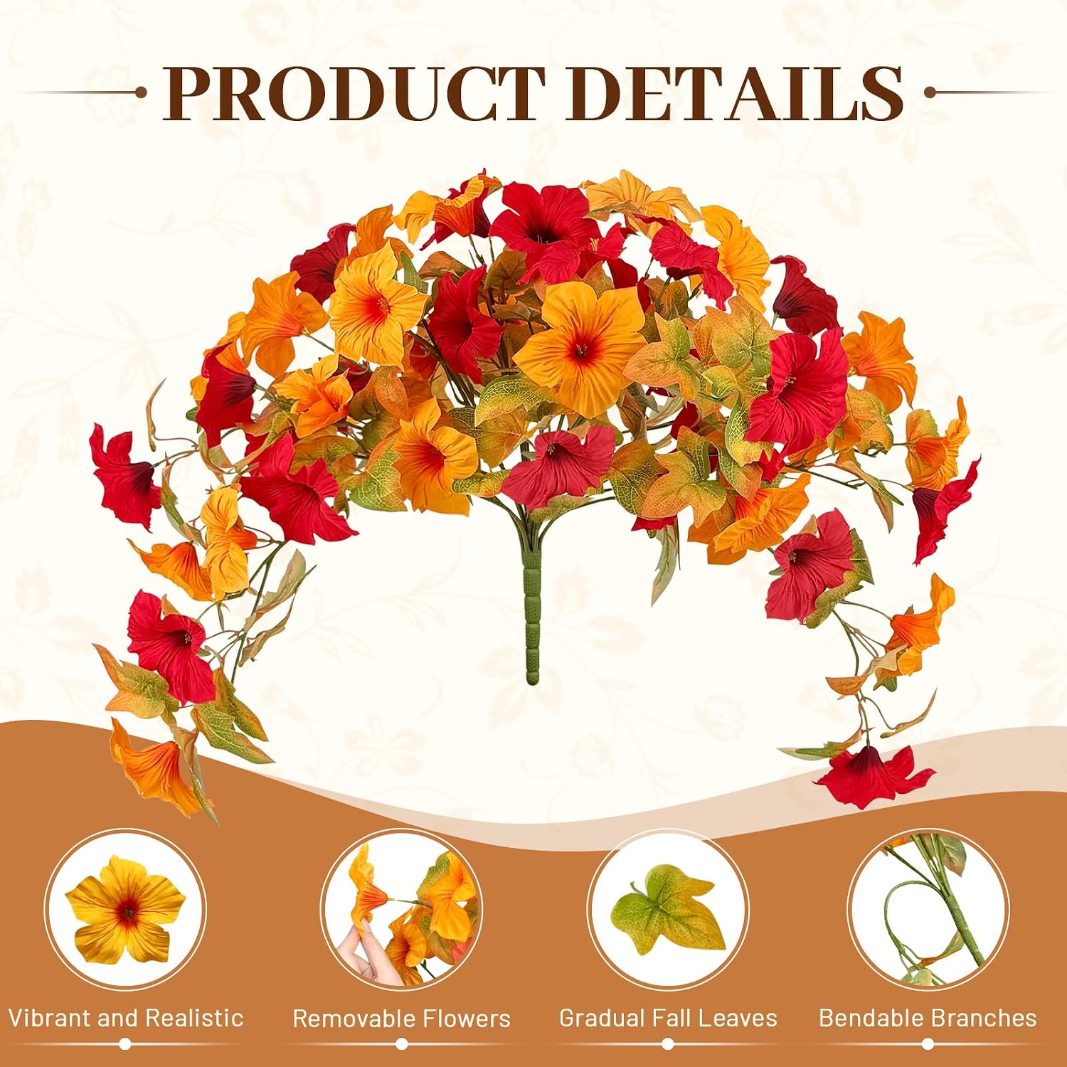 Aldernest 2pcs Artificial Fall Flowers Fake Petunia Plants for Fall Outdoor Decor, Red-a