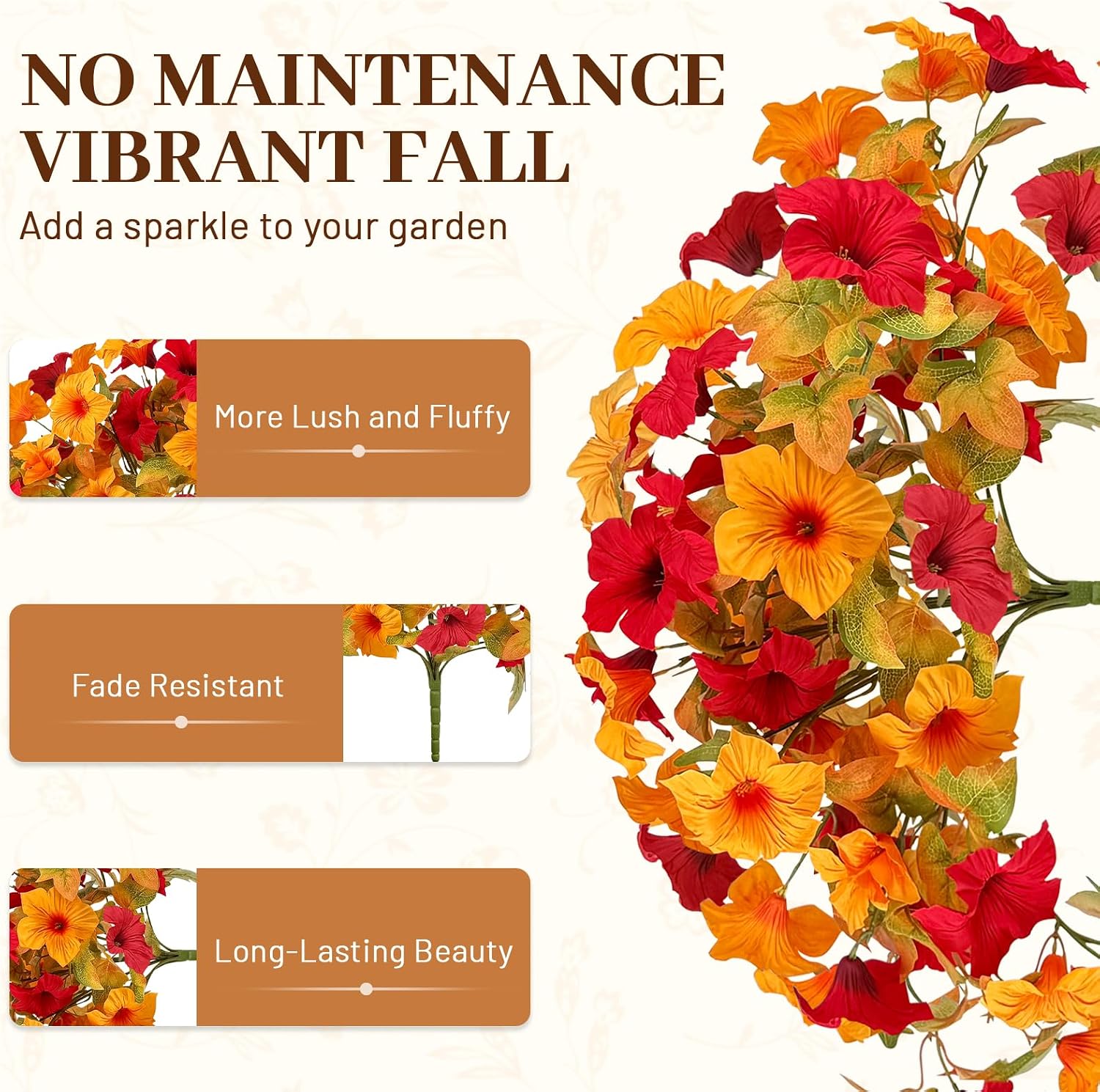 Aldernest 2pcs Artificial Fall Flowers Fake Petunia Plants for Fall Outdoor Decor, Red-a