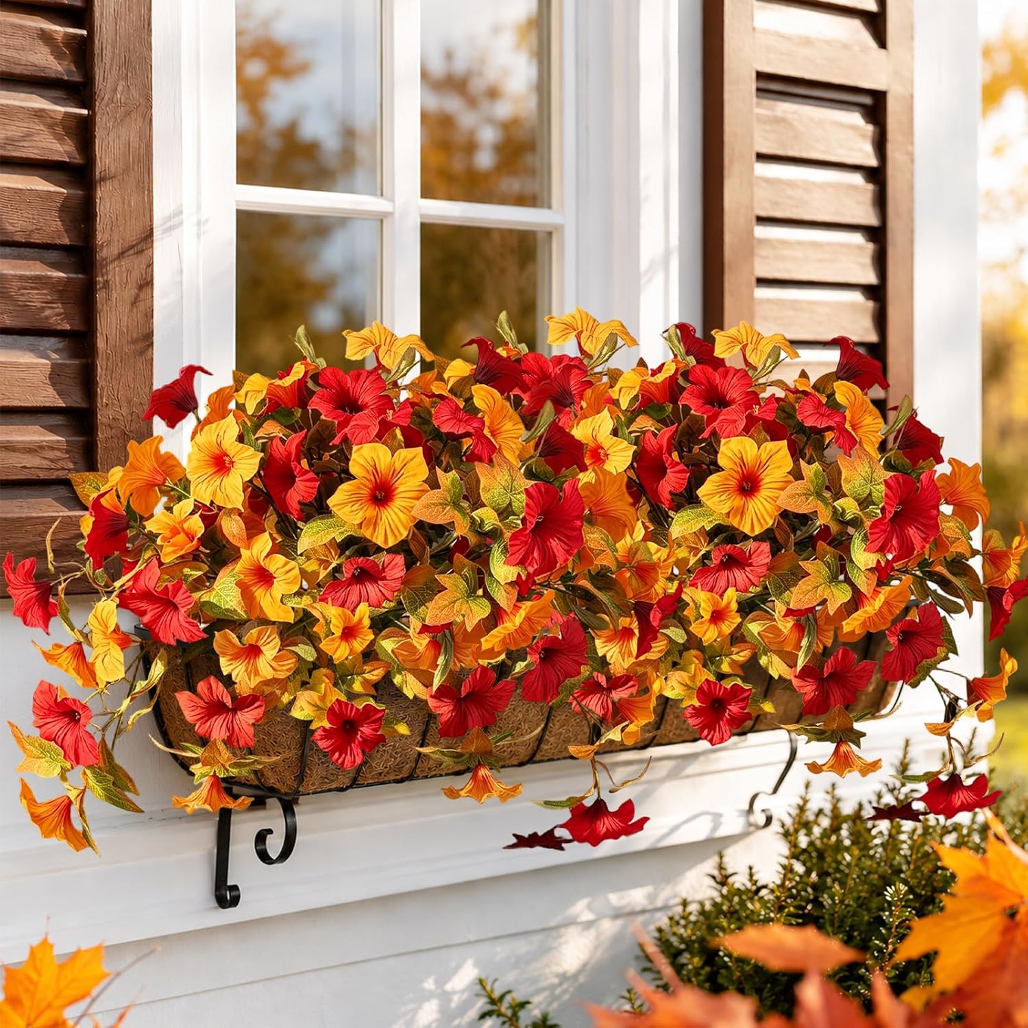 Aldernest 2pcs Artificial Fall Flowers Fake Petunia Plants for Fall Outdoor Decor, Red-a