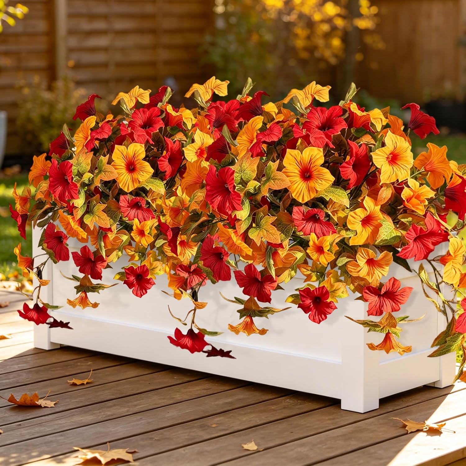 Aldernest 2pcs Artificial Fall Flowers Fake Petunia Plants for Fall Outdoor Decor, Red-a