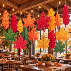 Ashenby 24 Pcs Large Fall Leaves Thanksgiving Ceiling Hanging Decorations, Red, Green, Orange, Yellow