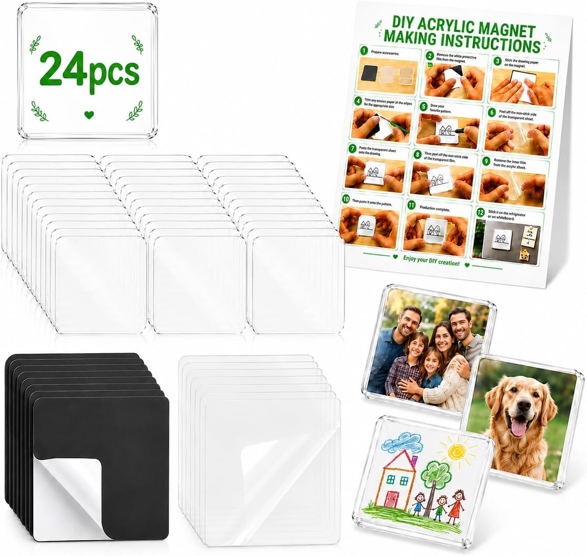 Aldernest 24 PCS DIY Acrylic Fridge Magnet Kit, Transparent
