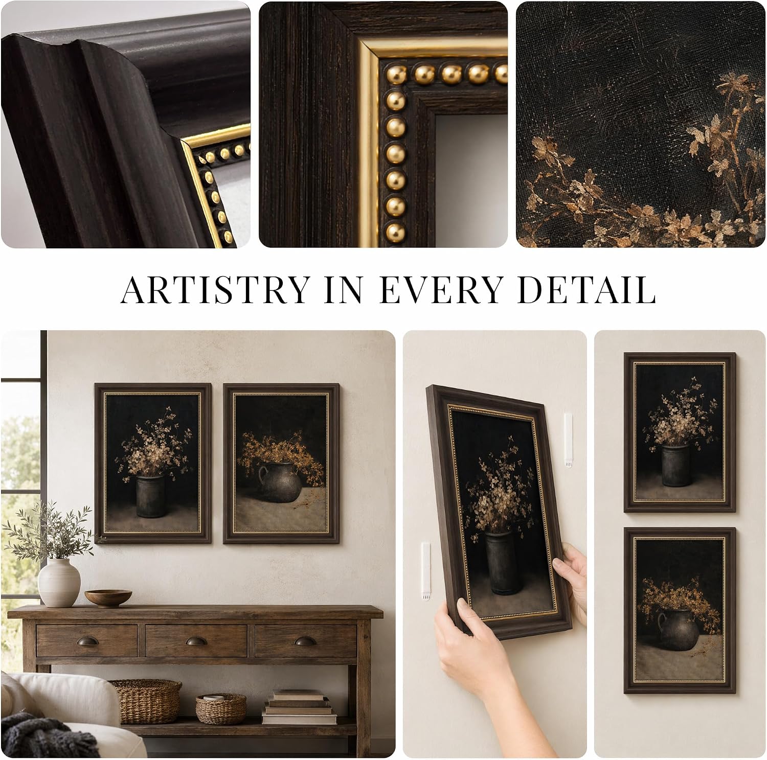 Aldernest 2Pcs Framed Vintage Floral Wall Art, 12x16in