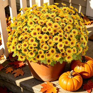 VelloHome Artificial Daisy Mums for Outdoors, 12 PCS Fall Flowers, Yellow