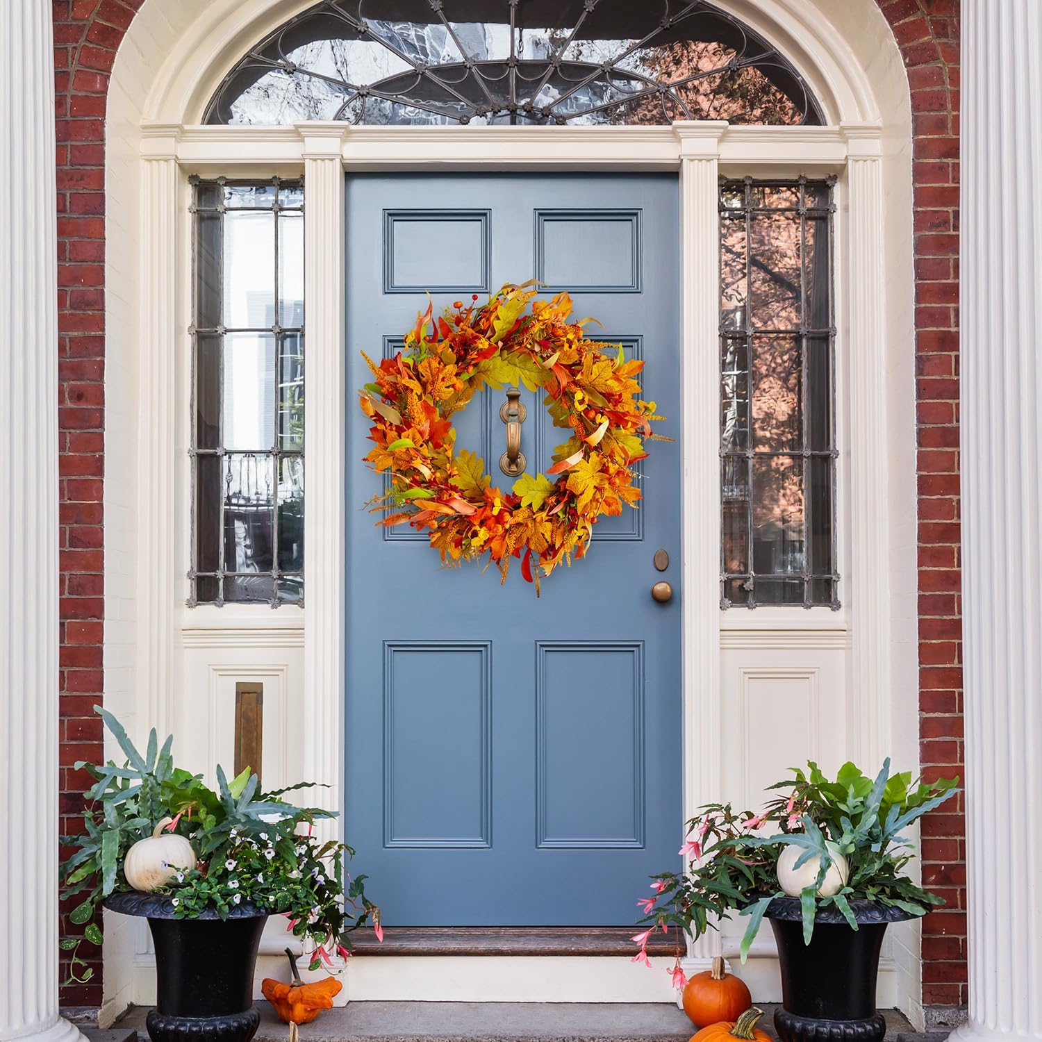 Tanglewick 24” Fall Wreaths for Front Door, Farmhouse Thanksgiving Wreath Decor, 10.4 ounces, Burnt Orange