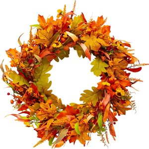 Tanglewick 24” Fall Wreaths for Front Door, Farmhouse Thanksgiving Wreath Decor, 10.4 ounces, Burnt Orange