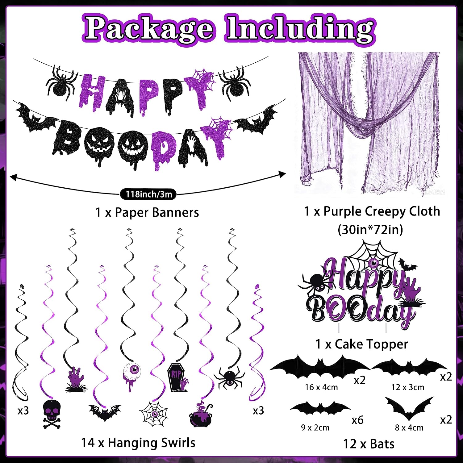Aldernest Black Purple Halloween Birthday Decorations for Boys Girls