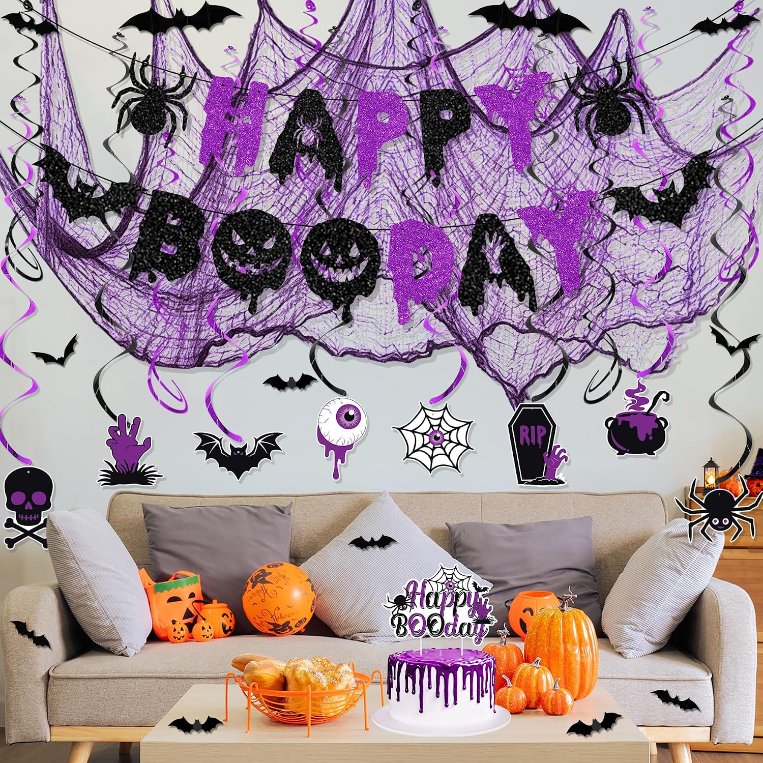 Aldernest Black Purple Halloween Birthday Decorations for Boys Girls