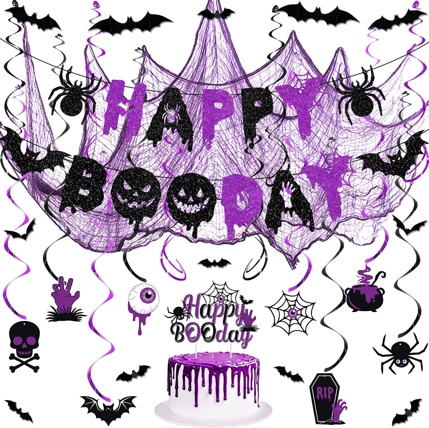 Aldernest Black Purple Halloween Birthday Decorations for Boys Girls