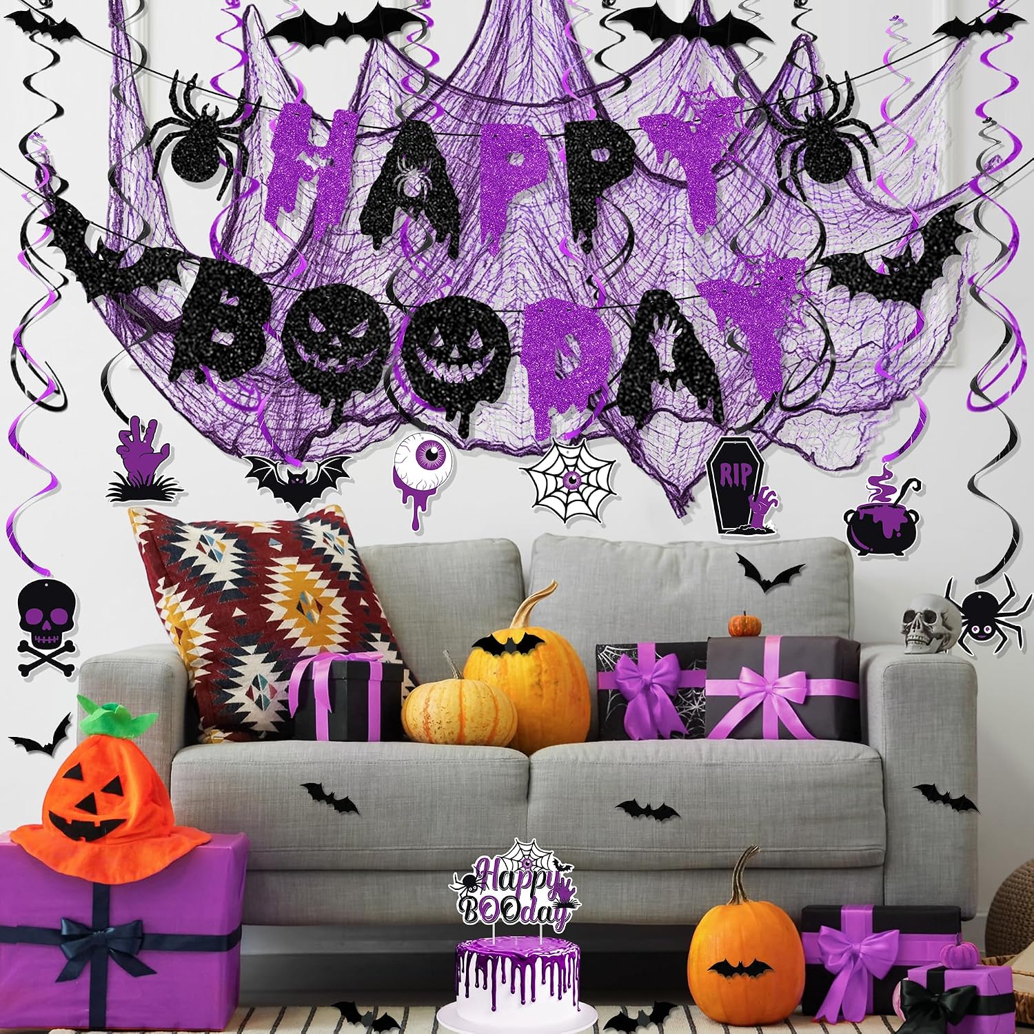 Aldernest Black Purple Halloween Birthday Decorations for Boys Girls