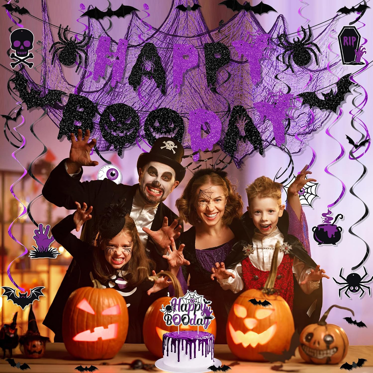 Aldernest Black Purple Halloween Birthday Decorations for Boys Girls