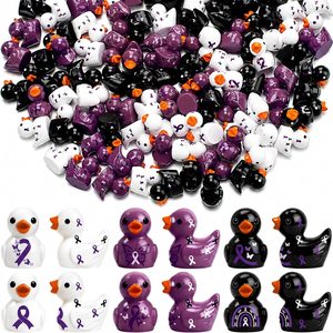 Aldernest 120 Pcs Domestic Violence Awareness Mini Resin Ducks Bulk, 8 ounces, Peuple, White and Black