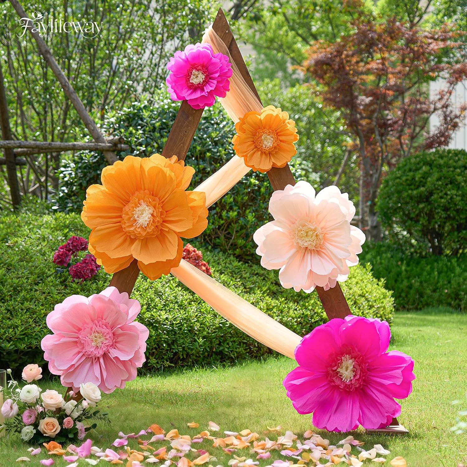 Aldernest Giant Paper Fowers Decorations for Wall Birthday Party Backdrop, 24" 20"12", Hot Pink&Orange(Sunset Fiesta)