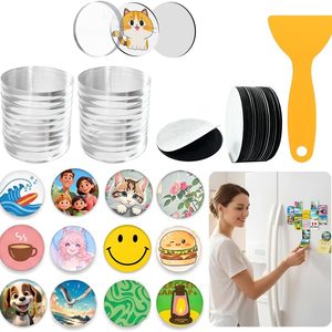 Aldernest 20 DIY Fridge Magnet Kit, Thickened 2" Round Clear Acrylic with Adhesive