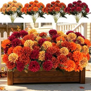 Aldernest 12 Pcs Fake Mums Artificial Fall Flowers for Outdoors, 15.84 ounces