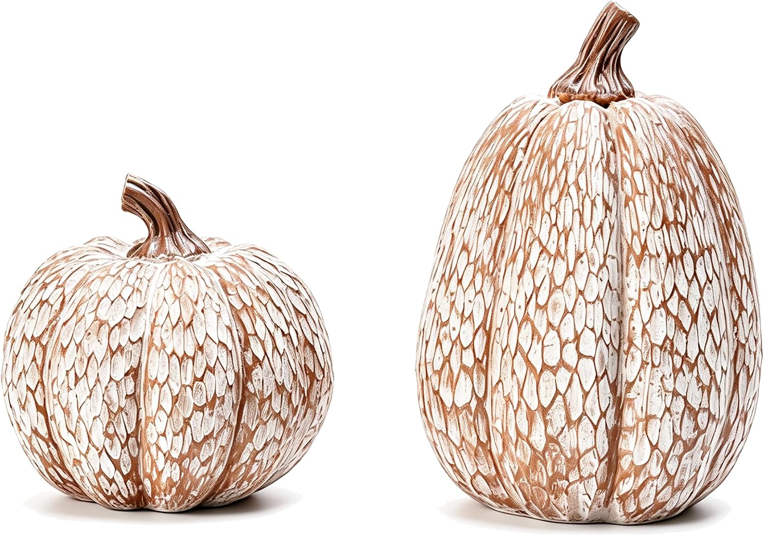 Brackenly 2Pcs Resin Pumpkin Figurines, Lattice Fall Thanksgiving Decor, White and Brown