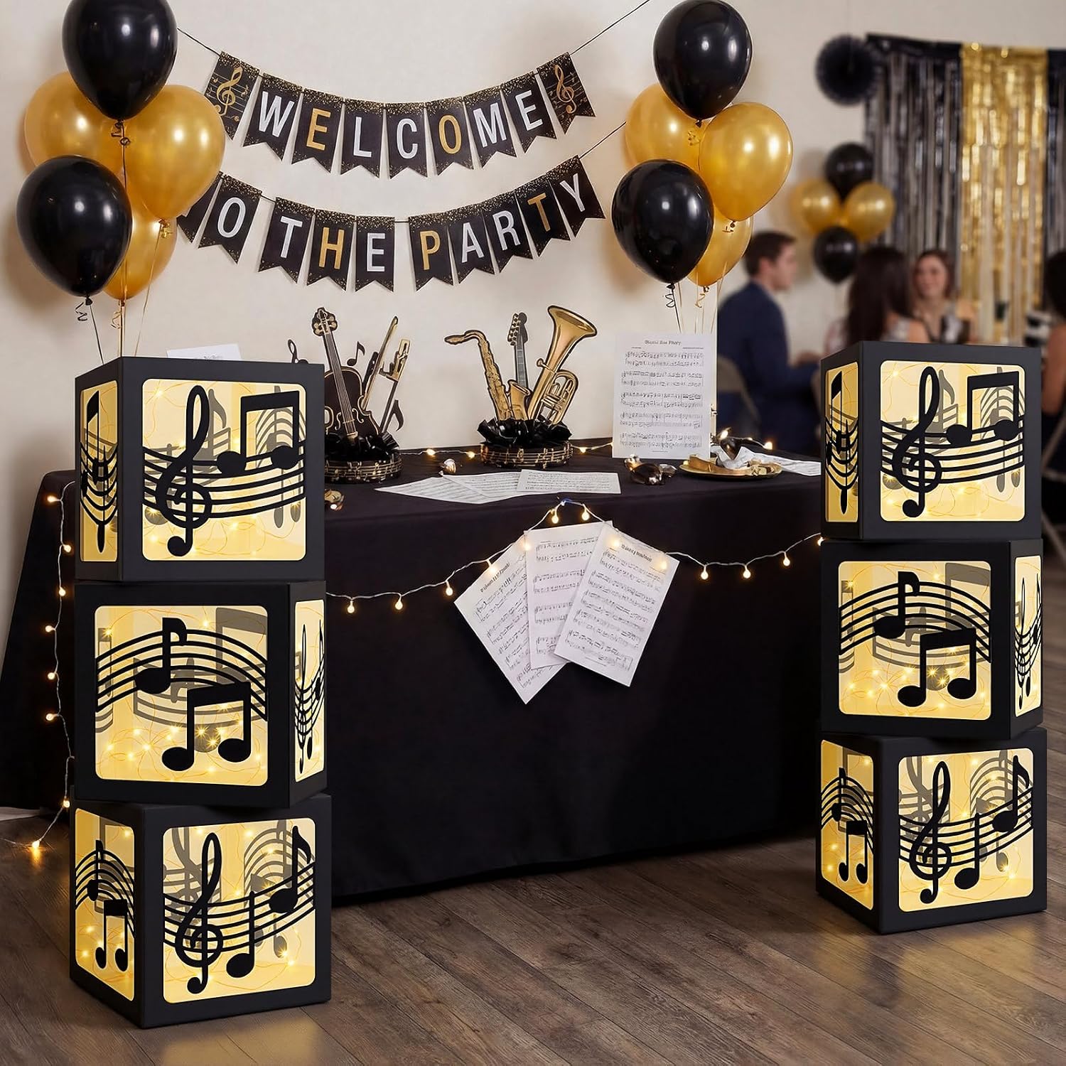 Aldernest 6 Sets Music Party Decoration Large Boxes with Light Strings