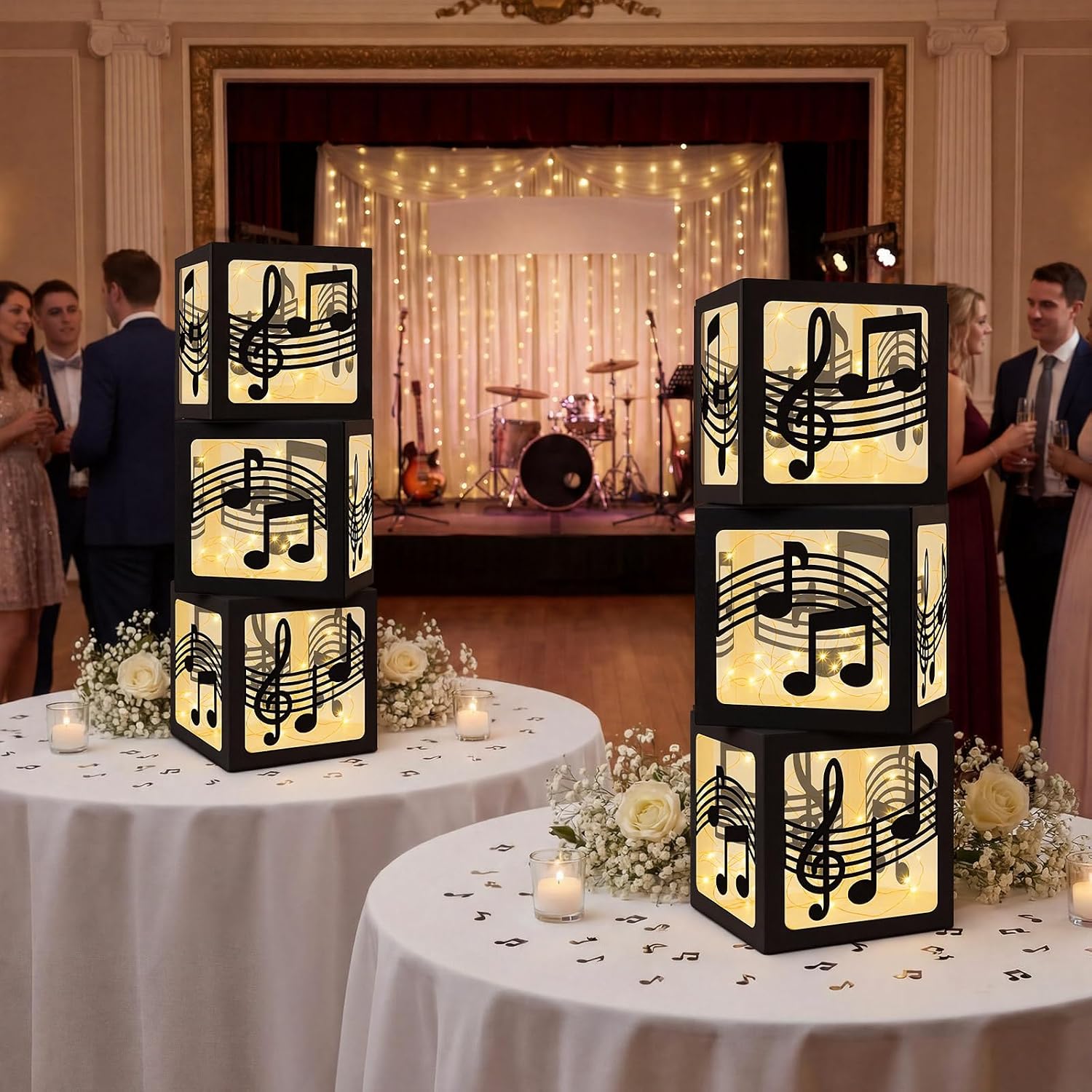 Aldernest 6 Sets Music Party Decoration Large Boxes with Light Strings