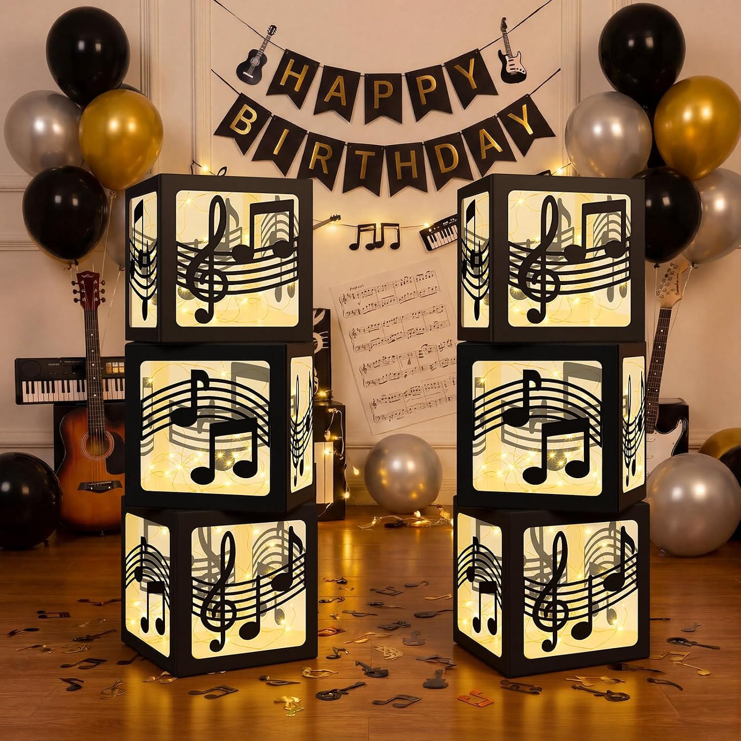 Aldernest 6 Sets Music Party Decoration Large Boxes with Light Strings