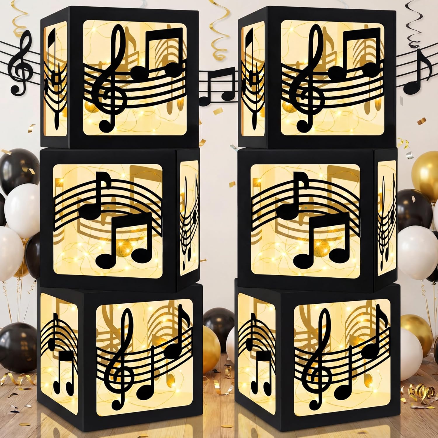 Aldernest 6 Sets Music Party Decoration Large Boxes with Light Strings